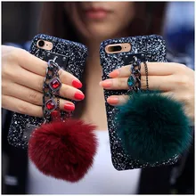 Блестящий браслет с кисточками, Аксессуары для мобильных телефонов, ювелирный браслет из кроличьей шерсти с бриллиантами для iPhone, sony, samsung