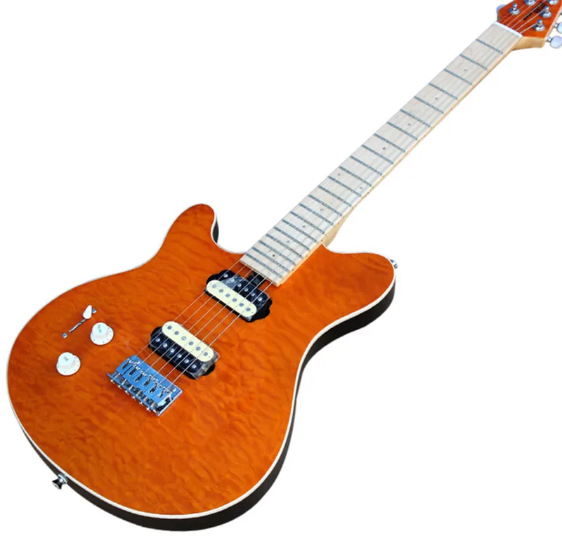 

Factory Orange Left-hand Electric Guitar with Clouds Maple Veneer,HH Pickups,Chrome Hardwares,22 Frets,can be customized