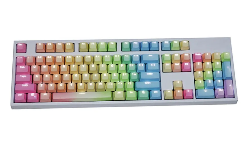 

NPKC Rainbow Gradient Keycaps PBT Double-shot Top Shine-through OEM Profile Fit Cherry MX Switches of Mechanical Keyboards