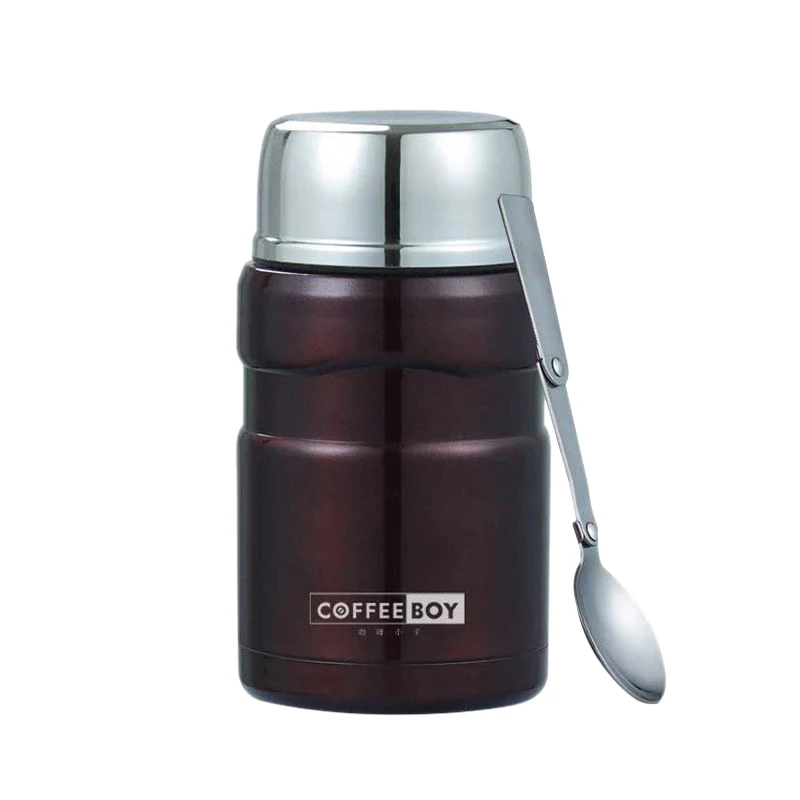 Кофе мальчик термо для еды контейнер термосы с ложка из нержавеющей стали Термочашка - Цвет: Coffee