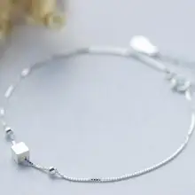 Такой тонкий) реальный. 925 стерлингового серебра ювелирные изделия геометрический квадратный куб& бусины ножной браслет GTLS509