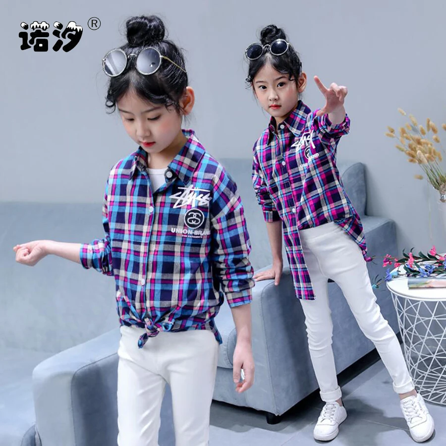 

Girls clothes 110-160 cm children cotton plaid shirt kids spring autumn long sleeve blouses baby girls tops Outwear Outfits