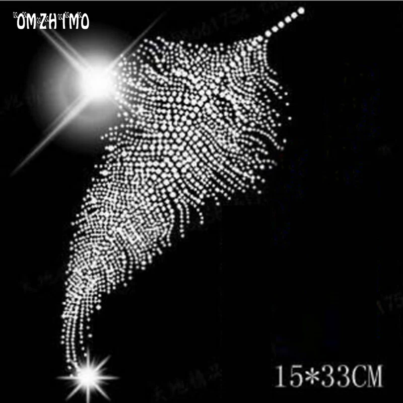 

hot fix feather rhinestones motif heat transfer iron on patch garment accessories for T shirt and scarf DIY iron on transfe