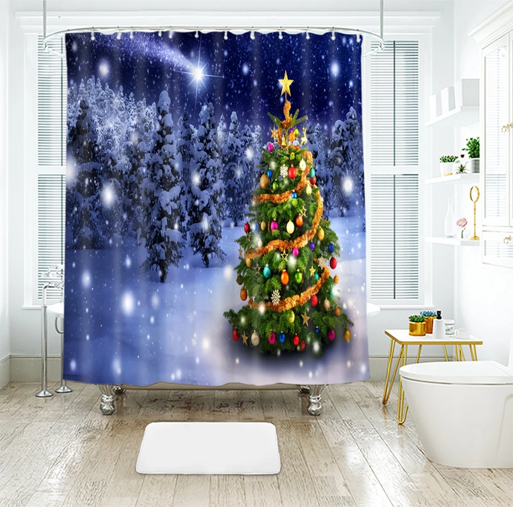 Рождественская елка Креативная печать водостойкая занавеска для душа Товары для ванной ванная комната горячая ванна занавеска шт. с 12 шт