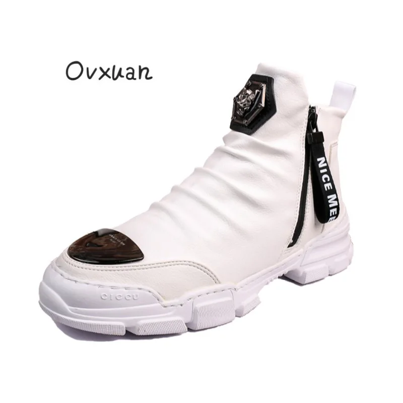 

New Fashion Sheet Metal Buckle High Top Mens Dress Boots Luxury Brand Martin Boots Men Platform Sneakers Spring Autumn boots Men