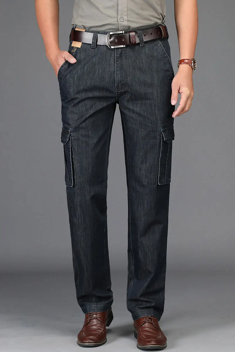 Summer JEEP Brand Cotton Cargo Jeans Elastic Men's Casual Full Length Retro Jeans Multi Pockets Cotton Pants Fashion Trousers 44 (70)