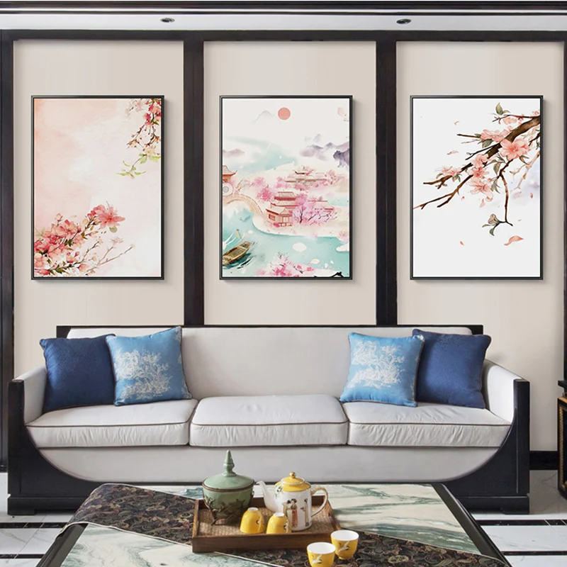 Japan-Style-watercolor-Landscape-Pink-Flower-Cherry-Canvas-Painting-poster-Art-Wall-Picture-girl-cute-For (3)