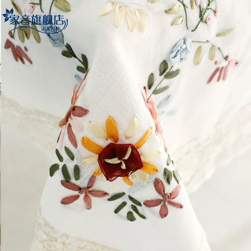 

Embroidered Table Cloth Home Decorations flower floral weave white cover fabric linen roune square rectangle fabric lace garden