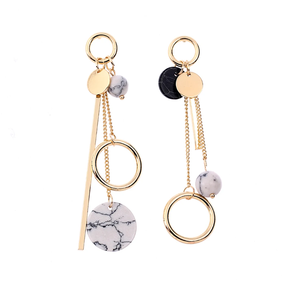 

Korean Long Asymmetry Earring Rhinestone Circle Earrings Geometric Stone Stud Earring Women Party Girl Jewelry Gift