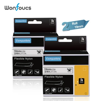 

18489 IND Flexible Nylon Labels Compatible For Dymo Rhino Industrial Label Maker 2pcs 19mm Black on White Printer Ribbons