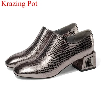 

2021 new arrival fashion big size high heels genuine leather women pumps zipper casual office lady concise autumn shoes L08