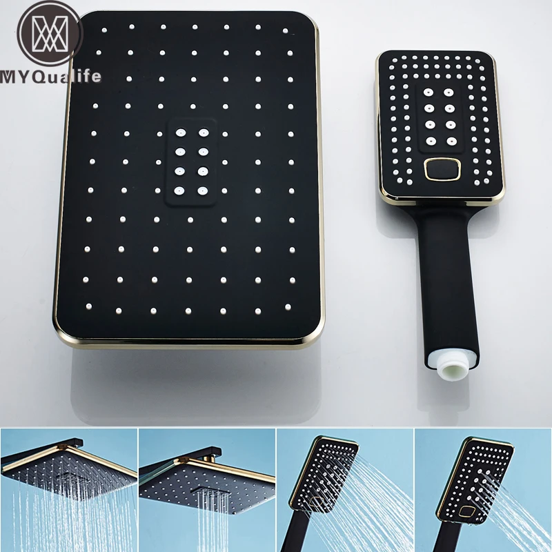 Free Shipping Rainfall Black Shower Head Rectangle Bath Showerhead Rain