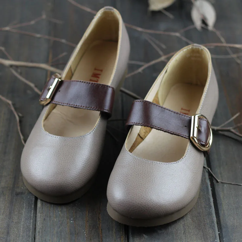 

Cow Leather Shoes Mori Girl New 2018 Spring Fashion Women's Flats Solid Gray Genuine Leather Shoes Pigskin Breathable Moccasins