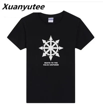 Xuanyutee, футболка для любителей игр, Homme, модная, Warhammer, 40 K, принт "Гибель к ложному императору", хлопок, круглый вырез, короткий рукав, футболка для мужчин - Цвет: Черный
