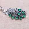 MAYONES Real Pure 925 Sterling Silver Peacock Pendants For Women Inlaid Green Chalcedony Marcasite 6