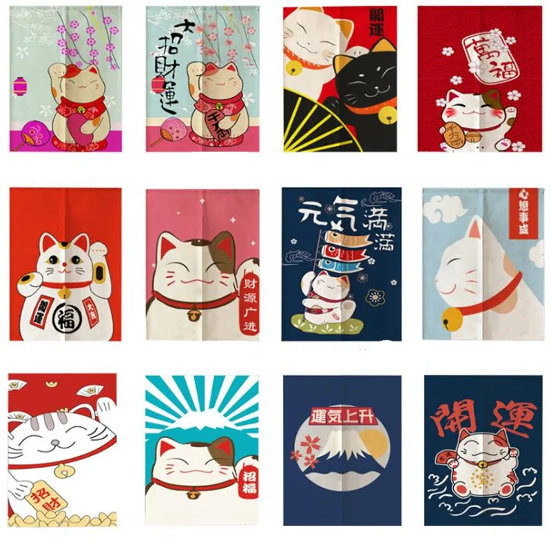 

Japanese Fortune Cat Half-curtain Window Customize Partition Home Toilet Restaurant Kitchen Door Curtains