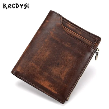 

Real Cowhide Leather Handmade Men Wallets Bifold Mens Wallet Card Holder Retro Brush Color Top Quality Short Vertical Male Purse