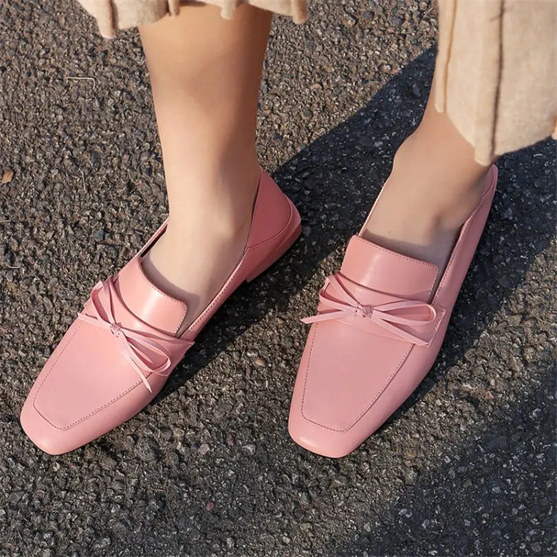 

NAYIDUYUN 2019 Mules Shoes Women Genuine Leather Shallow Square Toe Low Heels Party Pumps Slip On Punk Oxfords Casual Shoes