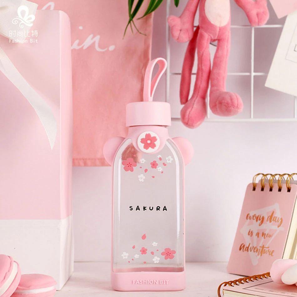 Kawaii Cute Glass Water Bottle Portable Rope Travel Mini Glass Cup Cactus Flamingo Girls School Office Glass Cup - Цвет: 6