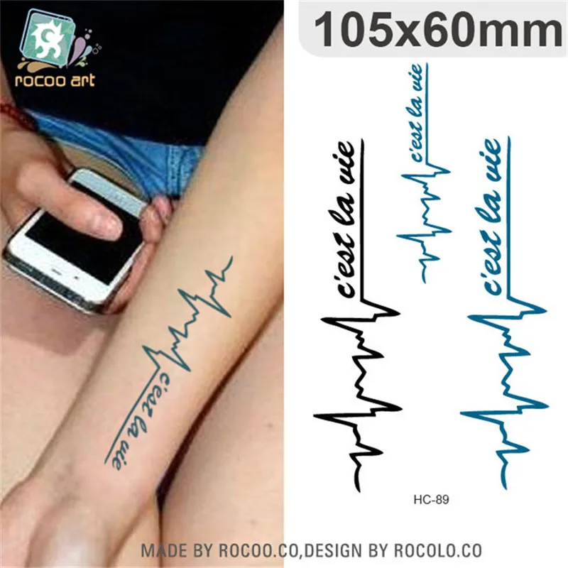 Боди-арт, водонепроницаемые Временные татуировки для мужчин и женщин, модные 3d тату-наклейки с электрокардиограммой, HC1089