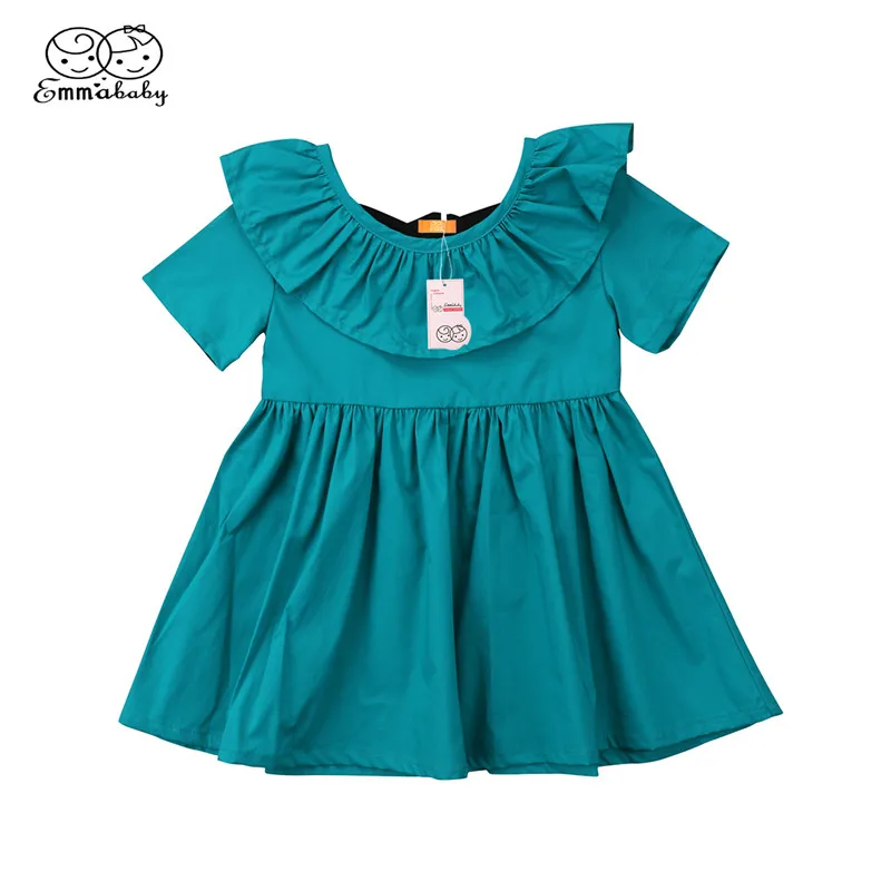 2 7Year's Children Dresses 2018 Summer Short Sleeve Green Dress For Girls Kids Girl Ruffles Tutu