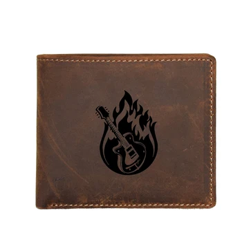 

Engraved Creative Guitar Wallet Genuine Leather Two Fold Purses RFID Protection Card Holders Functional Coin Pocket wallet Men