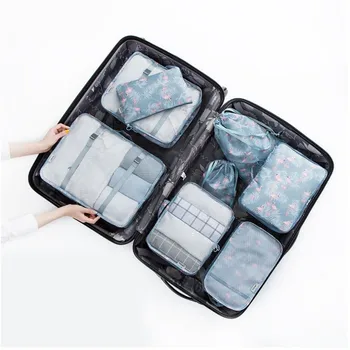 

8PCS Flamingo Travel Storage Bag Set Trolley Case Clothes Classification Package Bag Organiser Home Closet Divider Container