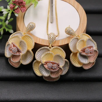 

Lanyika Jewelry Set Delicate Blooming Flowers Necklace with Earrings for Engagement Banquet Wedding Popular Luxury Best Gifts