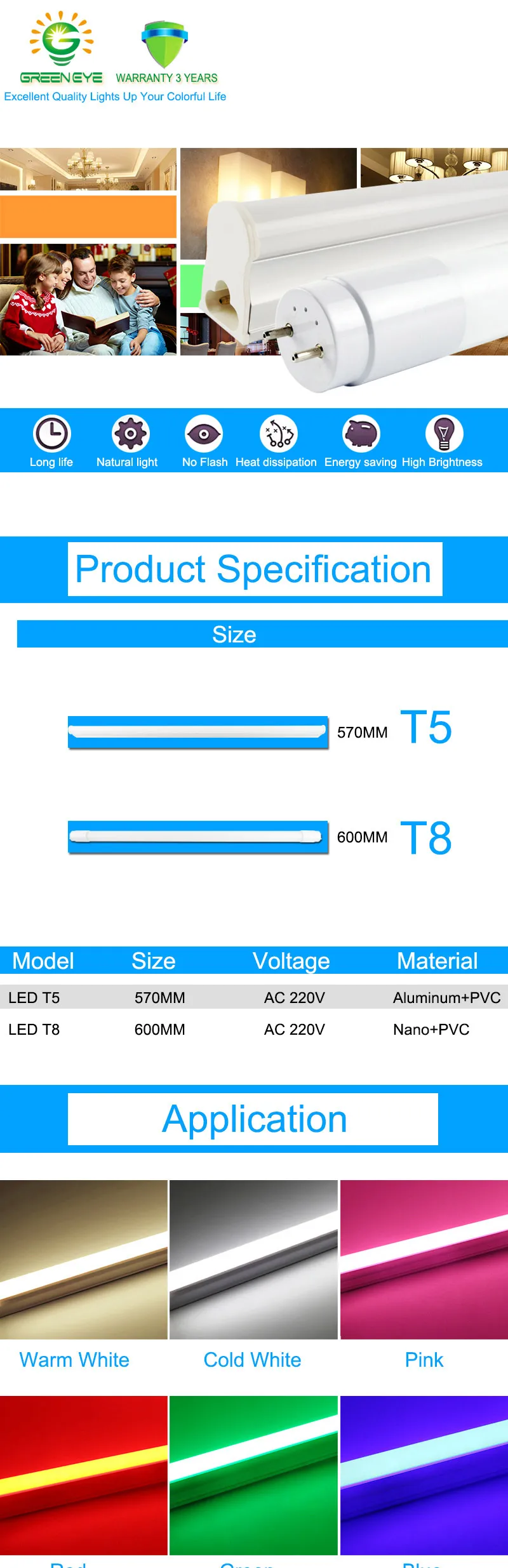 GreenEye 4 шт./лот светодиодный трубки T5 10w 60 см SMD2835 T8 светодиодный ламповый светильник 220v 240v светодиодный T8 встроенный драйвер флуоресцентные лампы T8