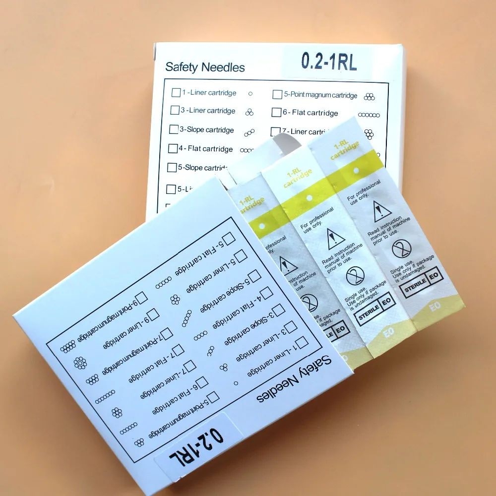 

10pcs/Box 1RL 0.2mm Diamater Cartridge Needles Disposable Sterilized Tattoo Permanent Makeup Needles Tips for Eyebrow lip