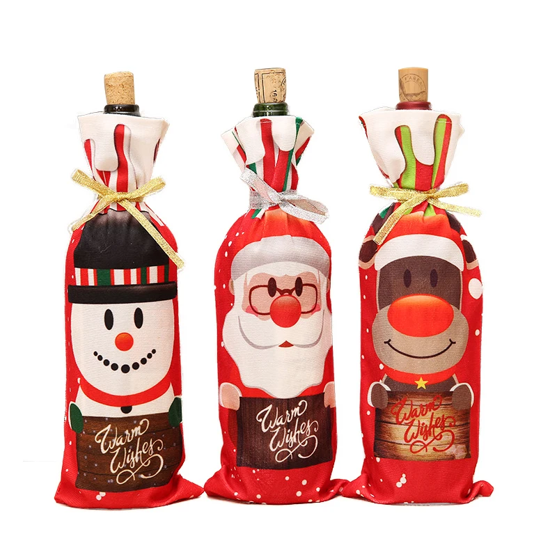 

Christmas Decor For Home Santa Claus Decorating Wine Bottle Cover Bags Decoration Snowman Gift Holders New Year