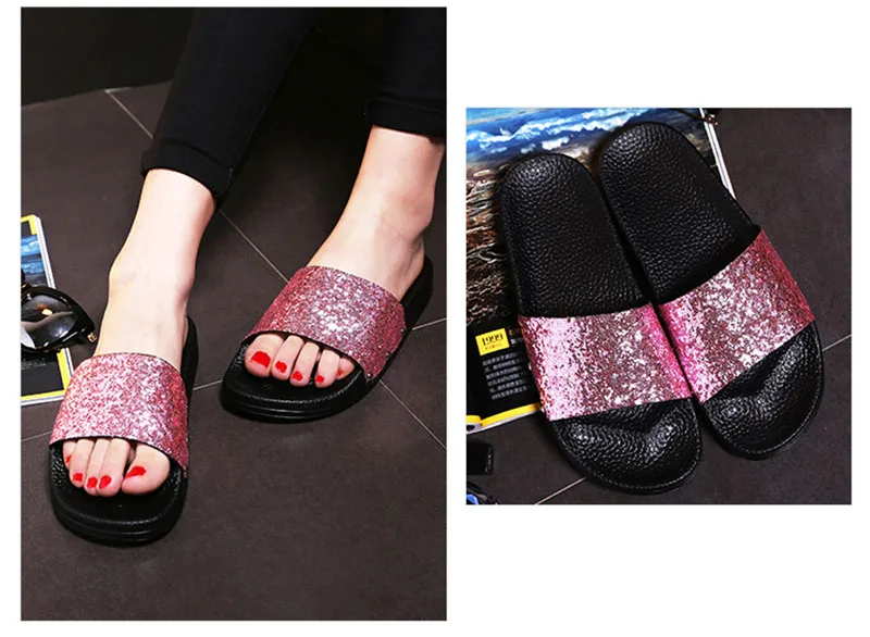 2018 New Women Summer Platform Indoor Home Slippers Casual Peep Toe Flip Flops Ladies Glitter Flat Heels Shoes zapatillas mujer (11)