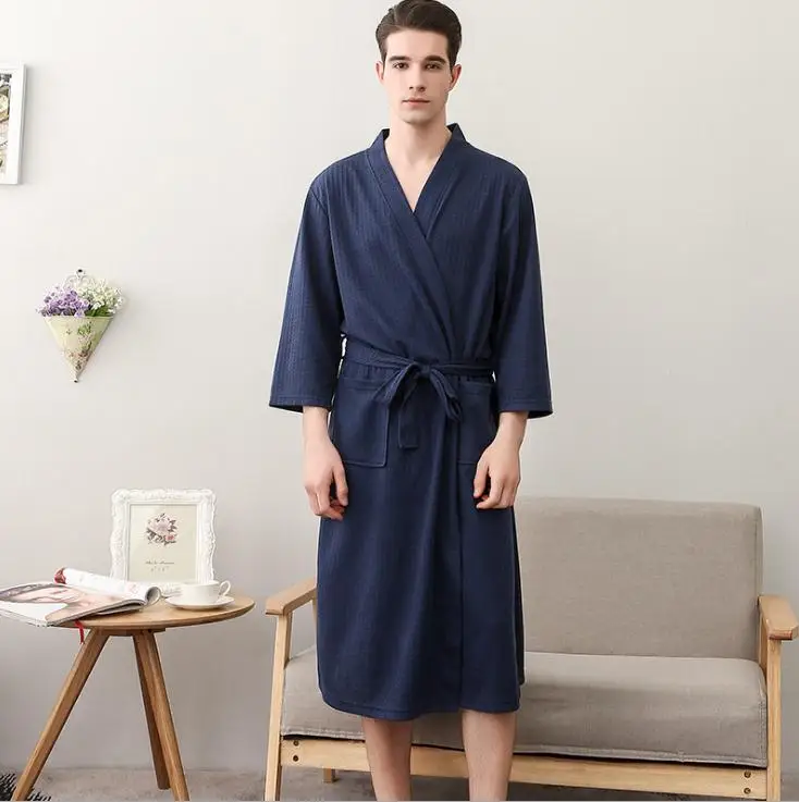 Для влюбленных; сезон осень водопоглощение модное полотенце банные мужские халаты соблазнительное кимоно Вафельный Халат Wo Для мужчин s плюс Размеры халат мужские халаты - Цвет: navyblue man