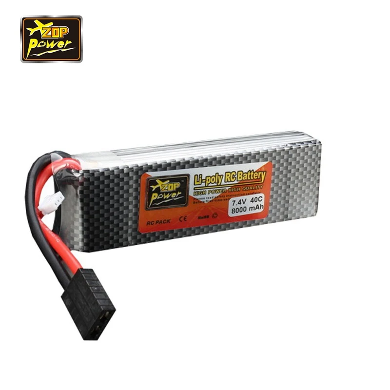 

2018 Newest Rechargeable ZOP Power 7.4V 8000mAh 2S 40C Lipo Battery For TRX Plug With Battery Alarm For Traxxas RC Drones Toys