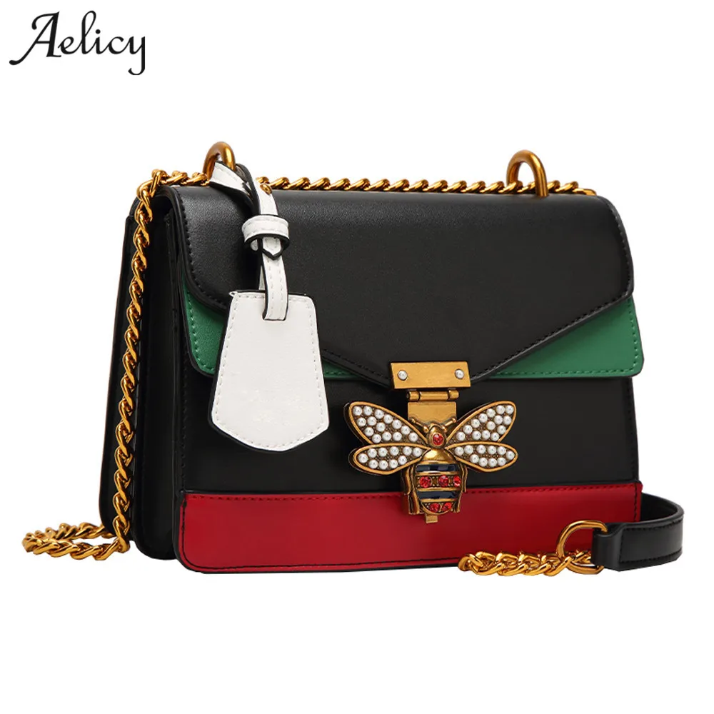 Aelicy اللون الربط ليتل النحل crossbody حقائب للنساء أزياء والجلود سستة و غلق بمشبك مصمم حقيبة يد حقيبة ساعي النساء
