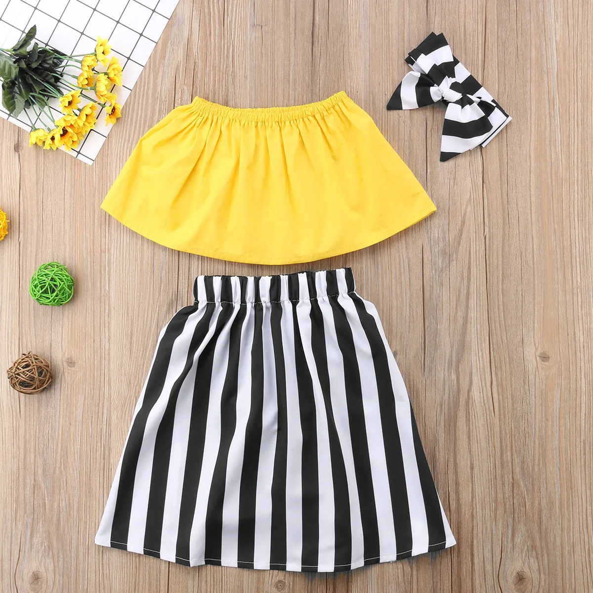 Baby Girl Dress with Yellow Top and Stripe Skirt