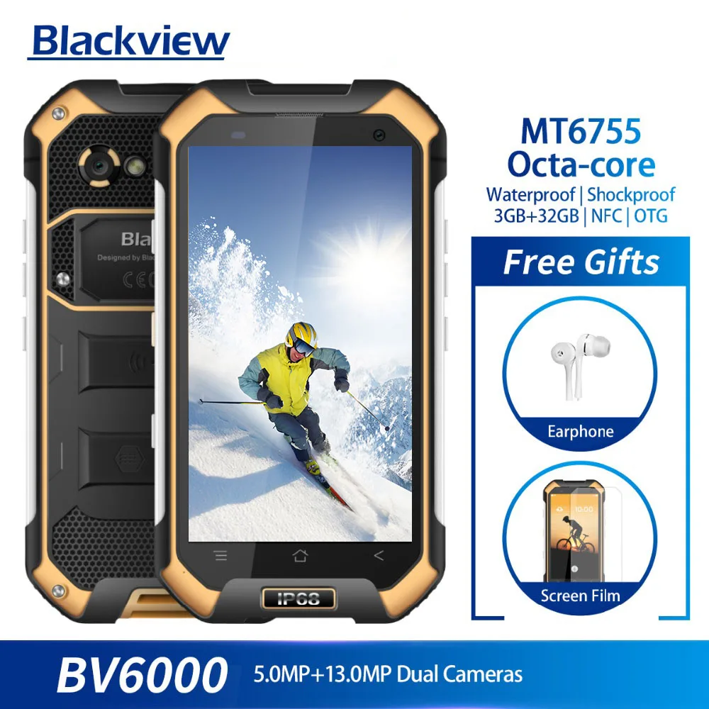 Blackview BV6000 IP68 Водонепроницаемый смартфон, 3 Гб оперативной памяти, Оперативная память 32 GB Встроенная память MT6755 Восьмиядерный 13.0MP Камера 4,7