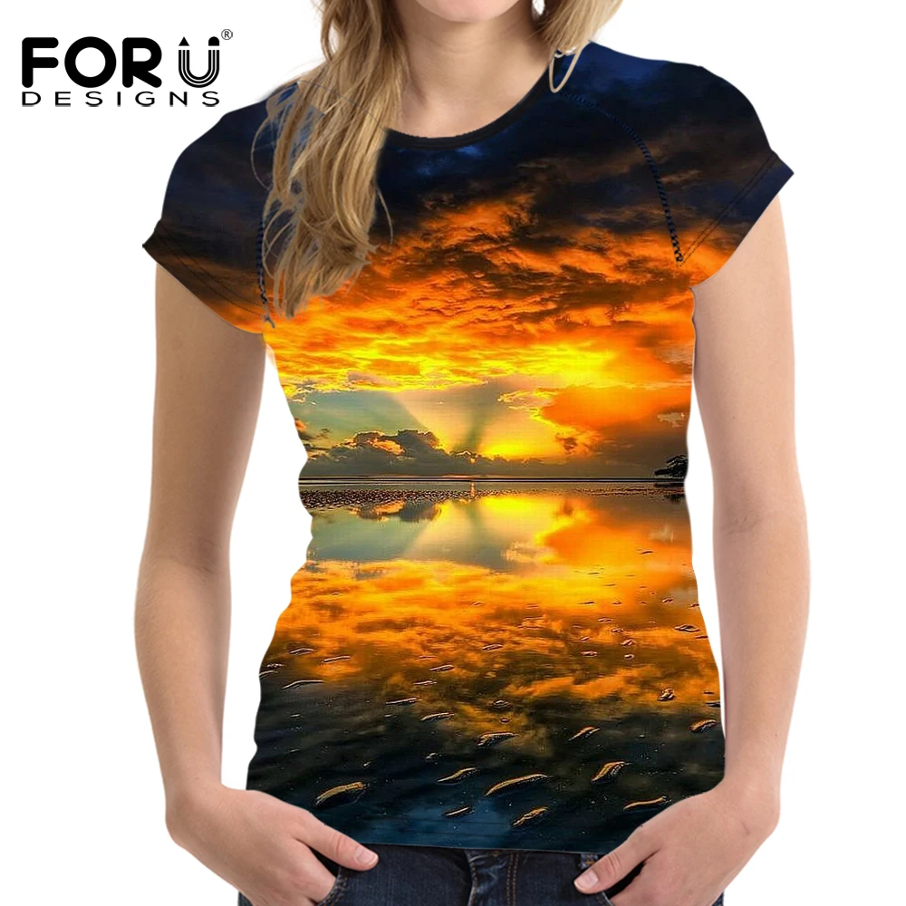 Модная женская футболка FORUDESIGNS в стиле харадзюкуса с 3D принтом пейзажа
