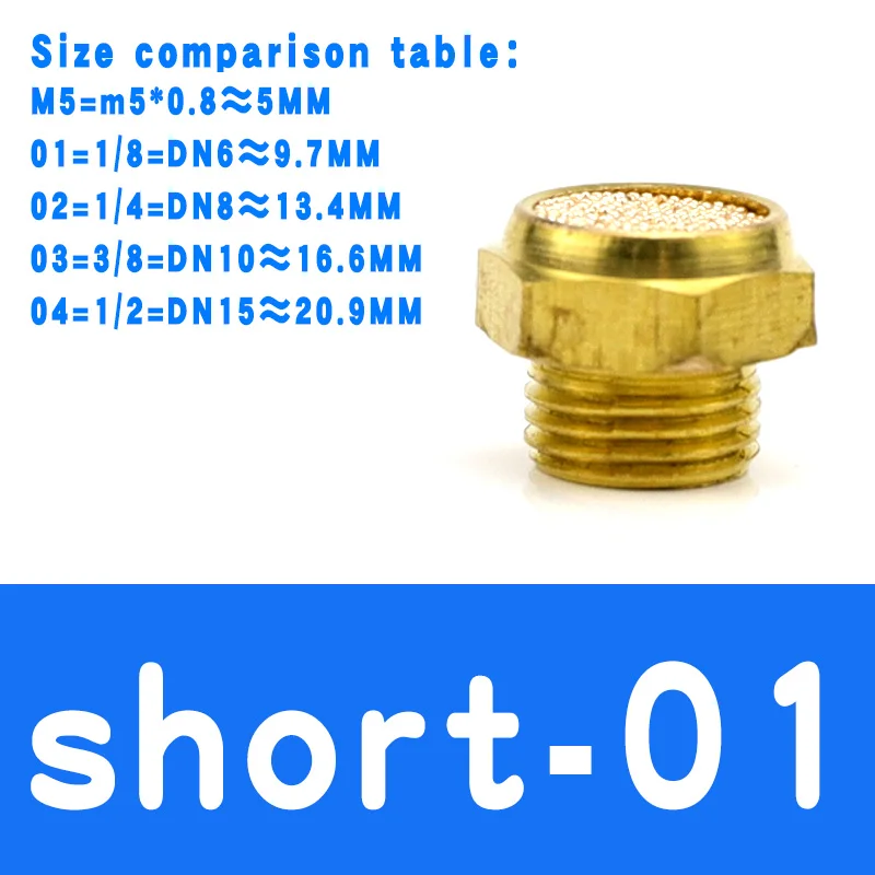 Пневматический латунный для глушителя выхлопного звука BSL M5 1/" 1/4" 3/" 1/2" глушители штуцер шумовой фильтр Редуктор Соединитель медь - Цвет: short 01