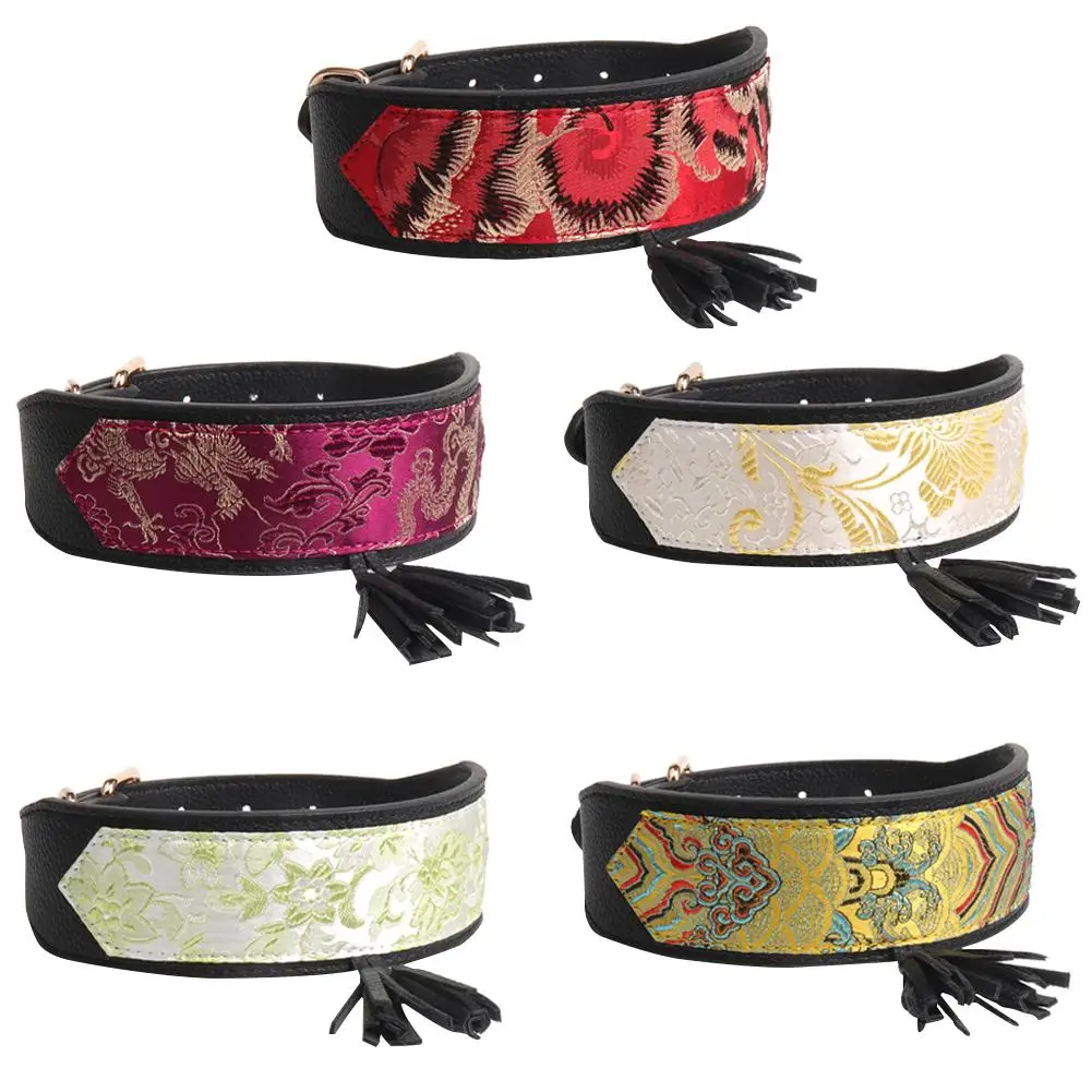 New Arrival Pet Dog Collar Luxury Embroidery PU Durable Strong Dog