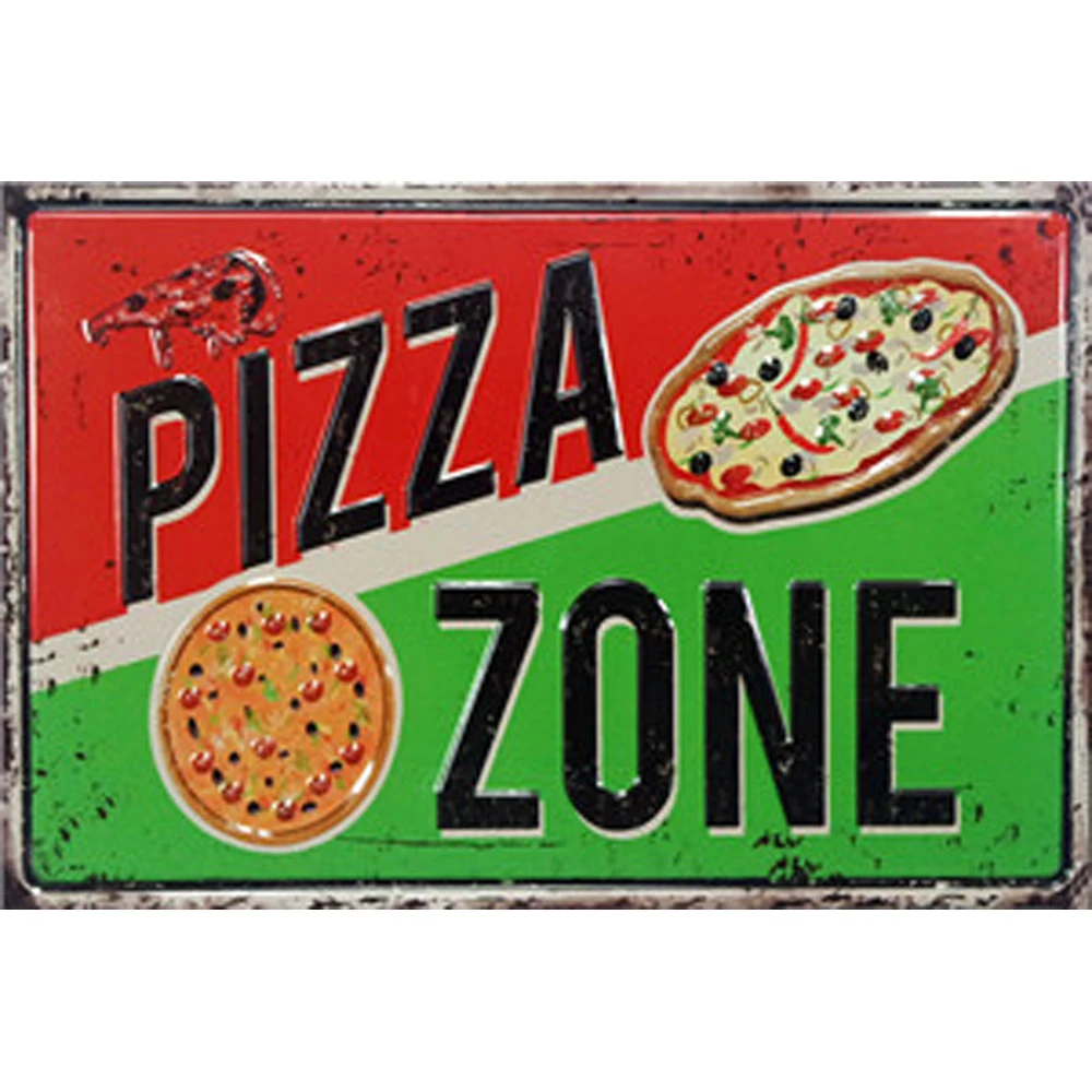 

Pizza Zone Vintage Metal Plate Tin Signs Wall Poster Decals Plate Painting Bar Club Pub Home Decor Wall 30x20cm 1001(918)