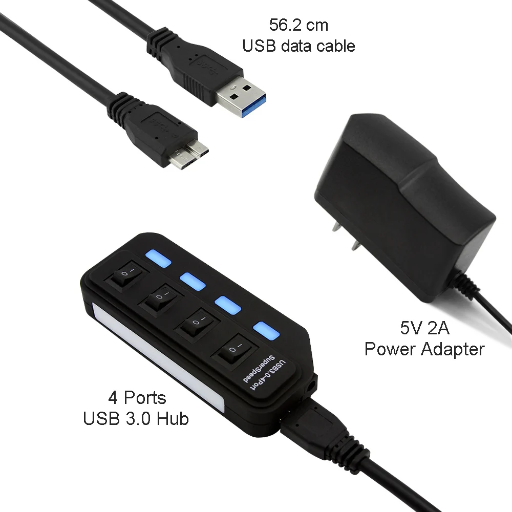 Usb-хаб 3,0, 4 порта, портативный usb-хаб, внешний адаптер питания, высокоскоростной usb-разветвитель 5 Гбит/с, концентратор с разъемом AU/EU/US/UK, Настольный ПК