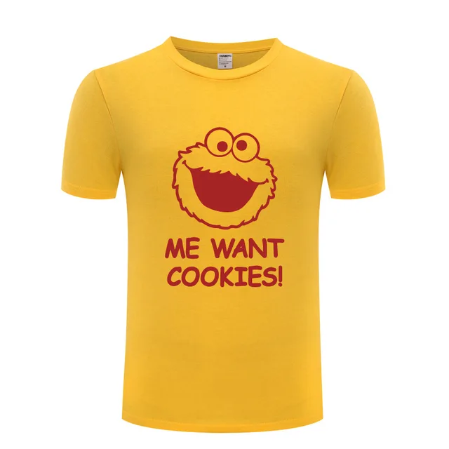 Cute COOKIE MONSTER Printed T Shirt Men ME WANT COOKIES Cotton Short