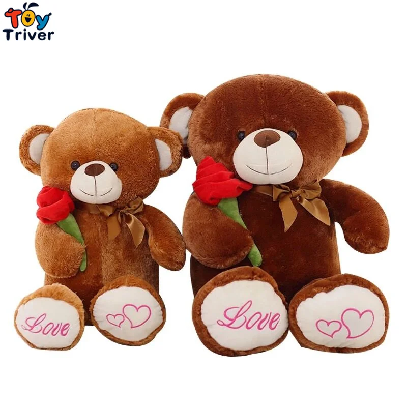 

2016 new hot sale cute lovely brown beer with rose plush stuffed toys doll kids girl boy toys birthday gift 1pc free shipping