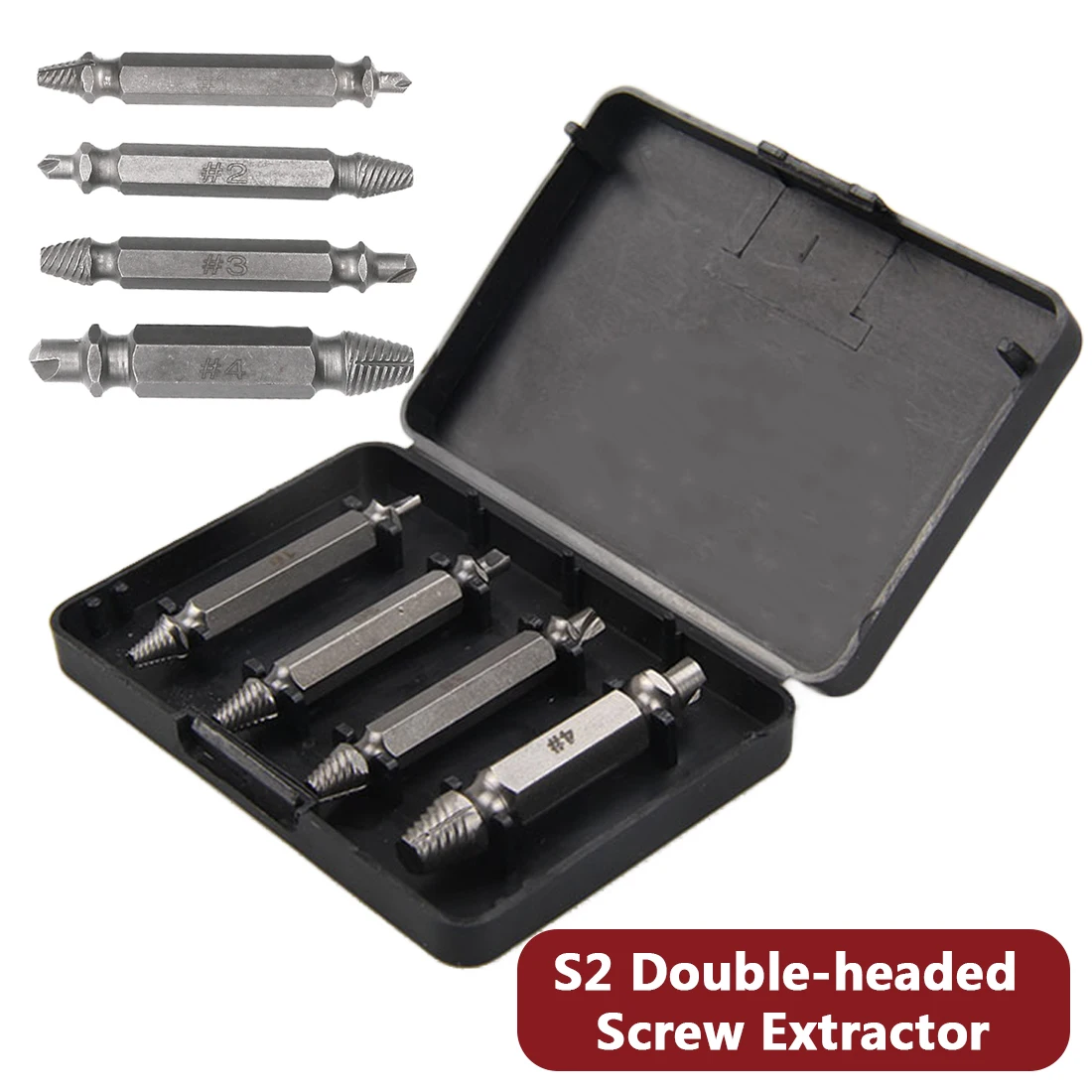 Remover Bolt Stud Tool 4PCS/Set Double Side Damaged Screw Extractor Drill Bits Out Remover Bolt Stud Tool 4PCS/Set Double Side Damaged Screw Extractor Drill Bits Out