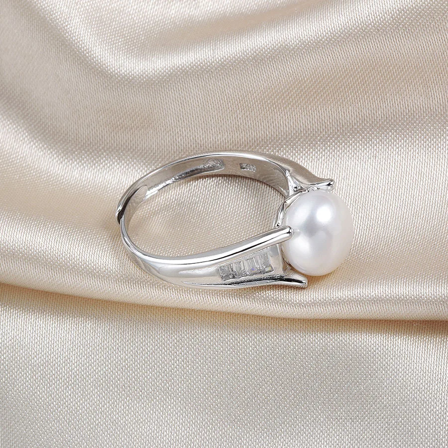 Модное обручальное 925 пробы Серебряное кольцо для женщин, элегантное Настоящее натуральное пресноводное жемчужное ювелирное изделие, свадебные кольца с цирконием AAA