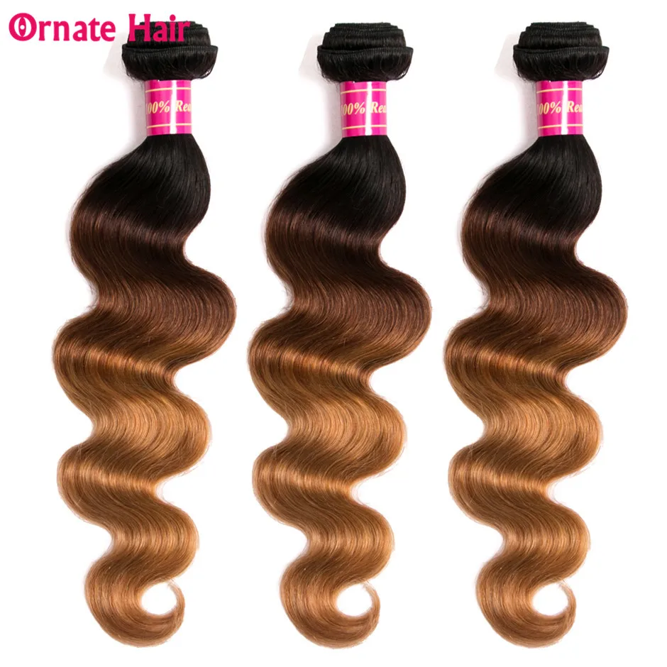 

Ornate Brazilian Body Wave Ombre Bundles 3 Tone Ombre Hair Extension 3 Bundle Deals 12-24 Inch Weave T1B/4/27 Non Remy