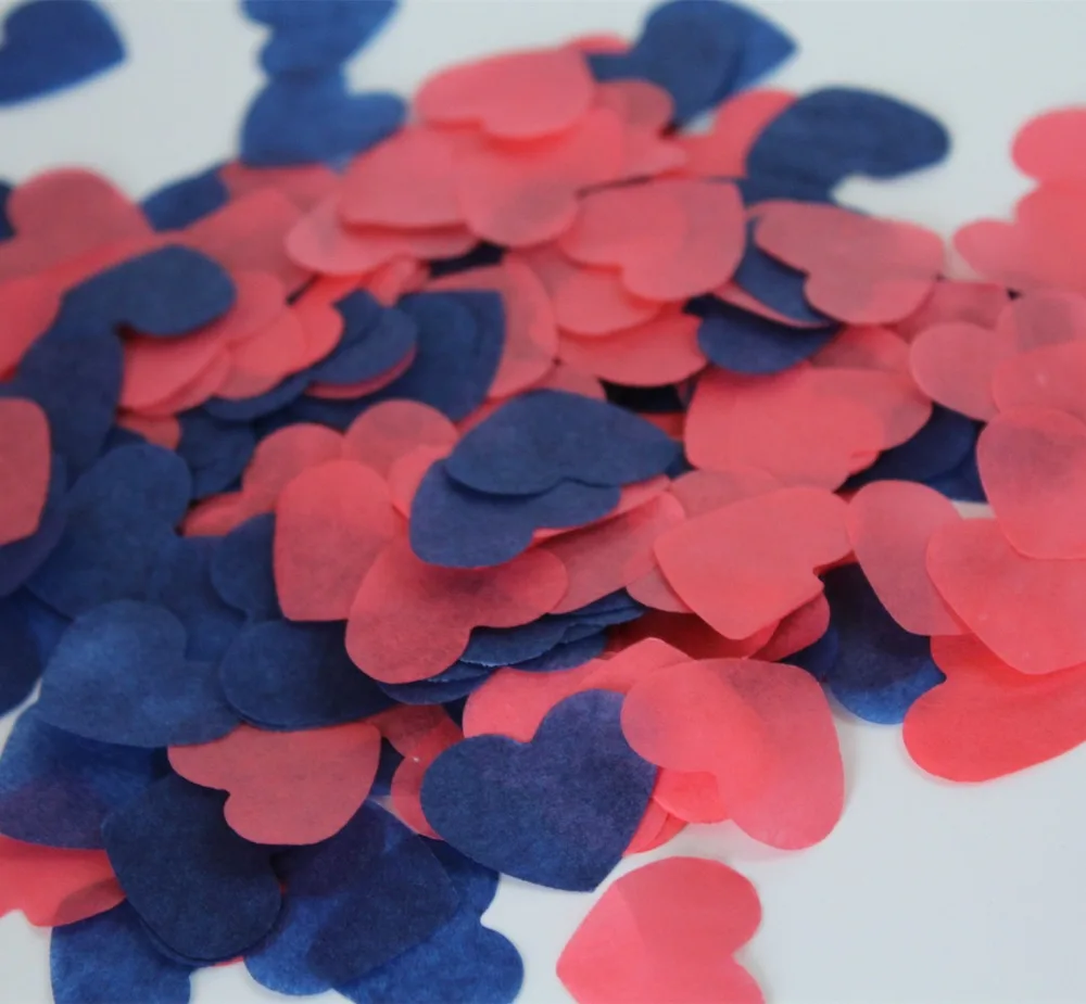 Handmade 2.5 cm Confetti Coral and Navy Wedding Decoration Heart