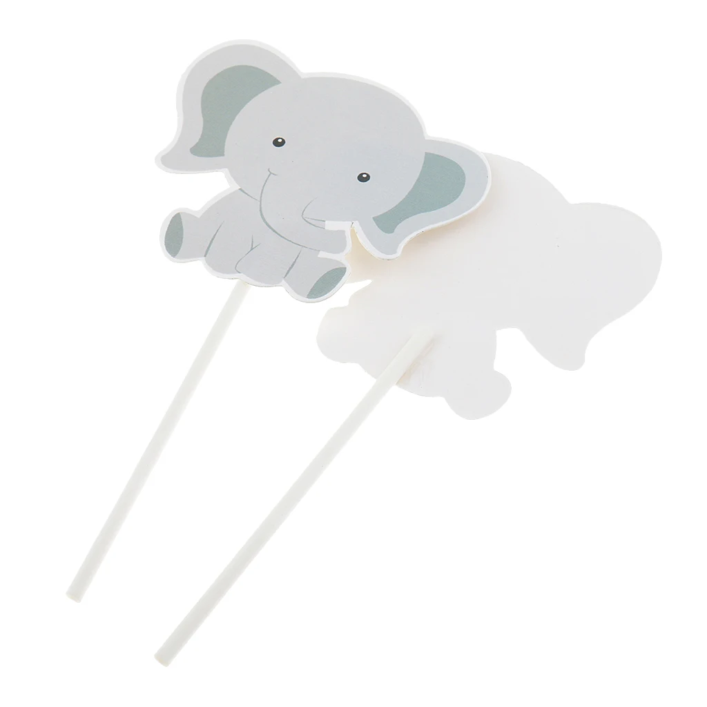 24Pca Elephant Shaped Stick Cake Topper Party Birthday Dessert Decor Supplies Grey