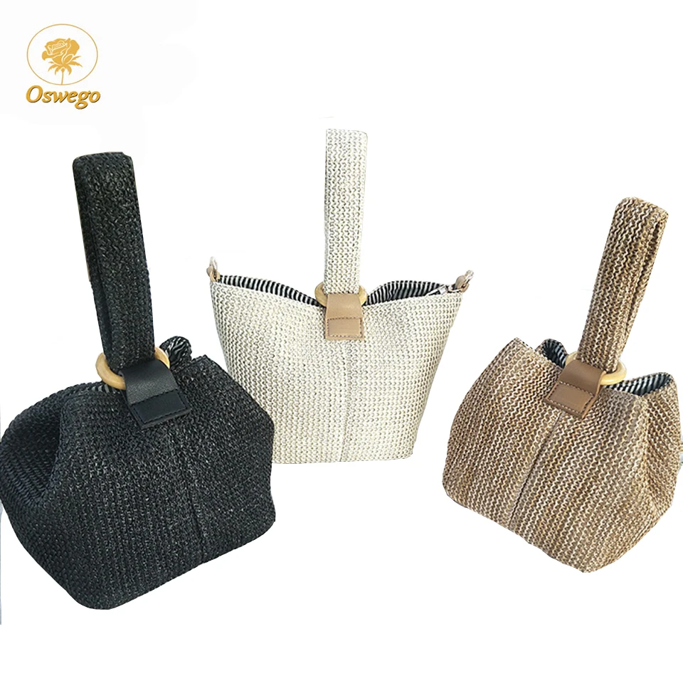 

Oswego Brand Straw Bags for Women 2019 New Summer Beach Bag Designer Fashion Ring Buckle Straw Handbags Crossbody Shoulder Bag